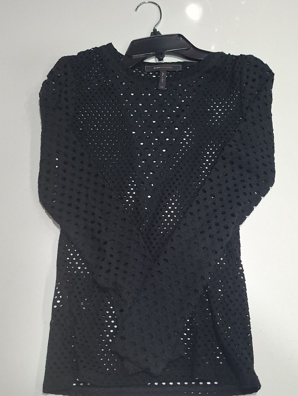 BGBG MAXAZRIA GREAT BEACH WEAR Black Eyelet Long Sleeve Top